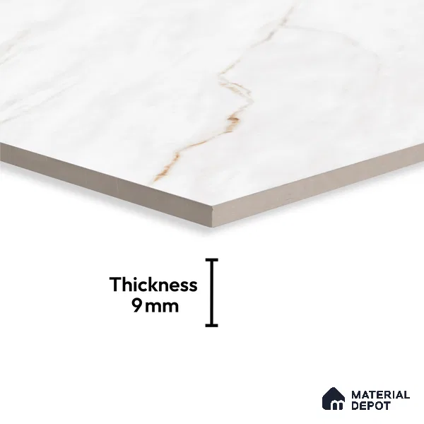 TL 10203 Marble Look Floor & Wall Tile Retro White 6 ft x 4 ft Glossy Finish Vitrified Tile - 9 mm | Adhesive and Spacers Must be Used During Installation