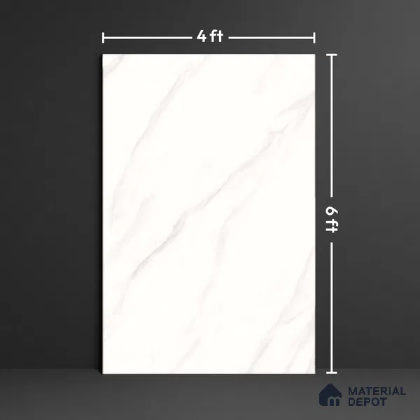 Large Format Marble Floor & Wall Tile TL 10202 Angel White Glossy Finish Vitrified Tile - 9 mm | Suitable for Kitchen, Bathroom, Bedroom & Office | Adhesive and Spacers Must be Used During Installation