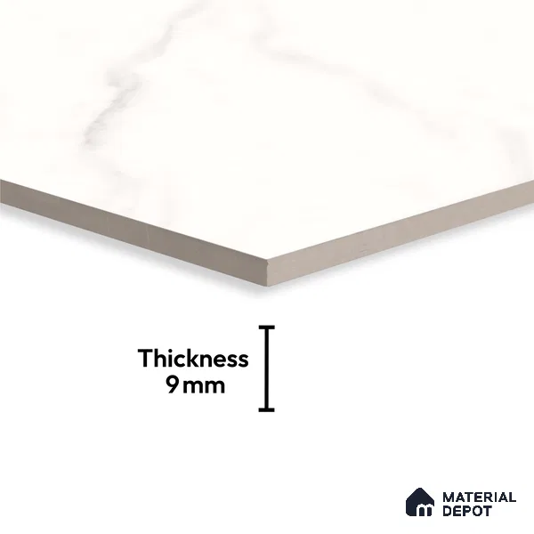 Large Format Marble Floor & Wall Tile TL 10202 Angel White Glossy Finish Vitrified Tile - 9 mm | Suitable for Kitchen, Bathroom, Bedroom & Office | Adhesive and Spacers Must be Used During Installation