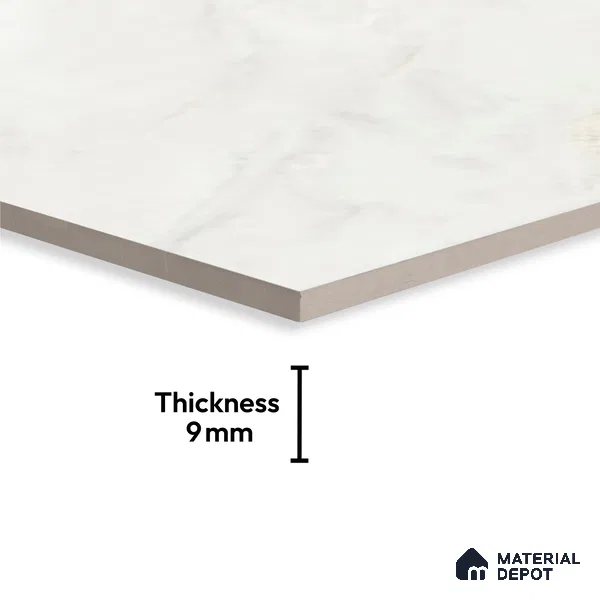Large Format Marble Floor & Wall Tile TL 10204 Iceland Bianco Glossy Finish Vitrified Tile - 9 mm | Suitable for Kitchen, Bathroom, Bedroom & Office | Adhesive and Spacers Must be Used During Installation