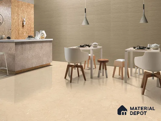 Marble Floor & Wall Tile TL 09632 Elite Marfil Beige 6 ft x 4 ft Infinia Finish Vitrified Large Format Tile - 9 mm | 2 Random Design | Suitable For Living Room, Bedroom, Dining Area | Adhesive and Spacers Must be Used During Installation