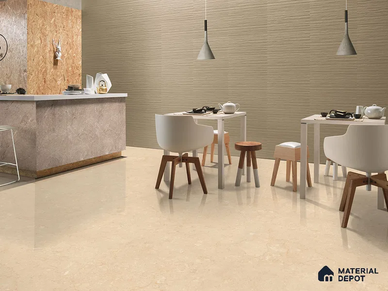 Marble Floor & Wall Tile TL 09632 Elite Marfil Beige 6 ft x 4 ft Infinia Finish Vitrified Large Format Tile - 9 mm | 2 Random Design | Suitable For Living Room, Bedroom, Dining Area | Adhesive and Spacers Must be Used During Installation