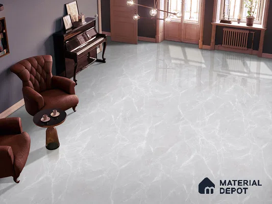Marble Floor & Wall Tile TL 09631 Alvery Bianco 6 ft x 4 ft Nutech Finish Vitrified Large Format Tile - 9 mm | 2 Random Design | Suitable For Living Room, Bedroom, Dining Area | Adhesive and Spacers Must be Used During Installation