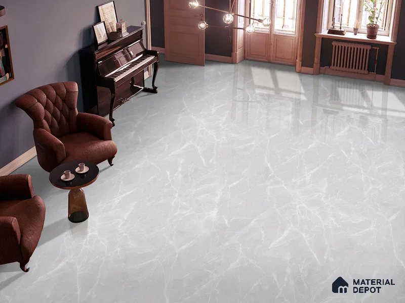 Marble Floor & Wall Tile TL 09631 Alvery Bianco 6 ft x 4 ft Nutech Finish Vitrified Large Format Tile - 9 mm | 2 Random Design | Suitable For Living Room, Bedroom, Dining Area | Adhesive and Spacers Must be Used During Installation