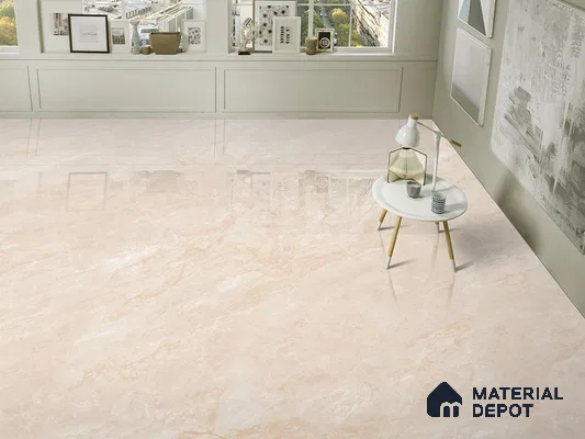 Marble Floor & Wall Tile TL 09641 Indo Beige 6 ft x 4 ft Infinia Finish Vitrified Large Format Tile - 9 mm | 3 Random Design | Suitable For Living Room, Bedroom, Dining Area | Adhesive and Spacers Must be Used During Installation
