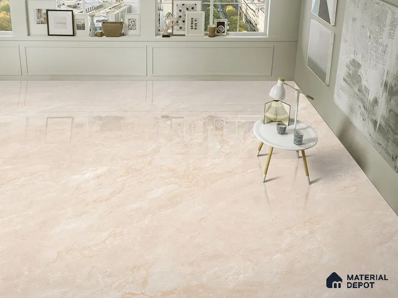 Marble Floor & Wall Tile TL 09641 Indo Beige 6 ft x 4 ft Infinia Finish Vitrified Large Format Tile - 9 mm | 3 Random Design | Suitable For Living Room, Bedroom, Dining Area | Adhesive and Spacers Must be Used During Installation