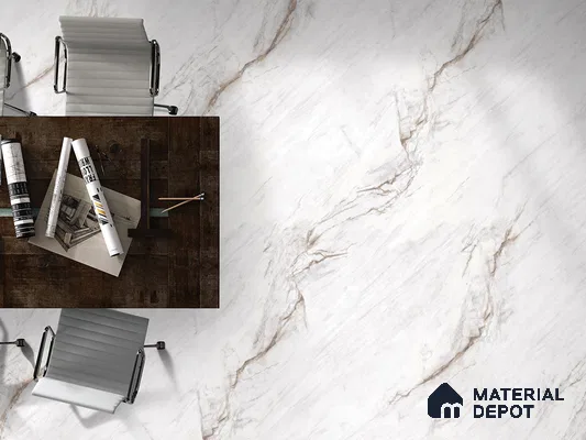 Marble Floor & Wall Tile TL 09628 Neblina Bianco Tech 6 ft x 4 ft Infinia Nutech Finish Vitrified Large Format Tile - 9 mm | 3 Random Design | Suitable For Living Room, Bedroom, Dining Area | Adhesive and Spacers Must be Used During Installation