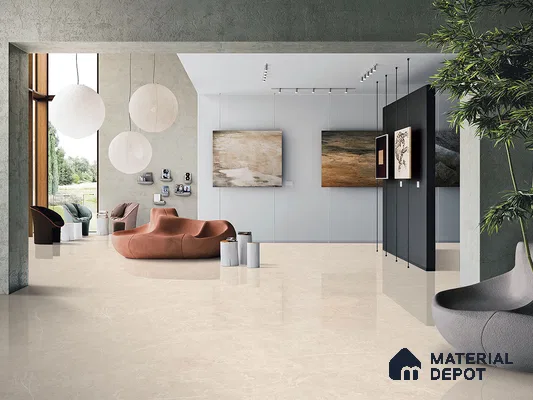Marble Floor & Wall Tile TL 09639 Forza Caramel 6 ft x 4 ft Infinia Finish Vitrified Large Format Tile - 9 mm | 3 Random Design | Suitable For Living Room, Bedroom, Dining Area | Adhesive and Spacers Must be Used During Installation