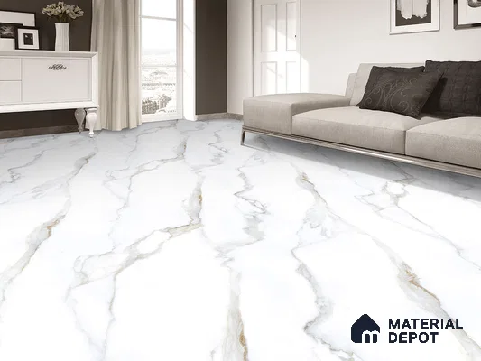 Marble Floor & Wall Tile TL 09625 Rocco White Glit 6 ft x 4 ft Infinia Nutech Finish Vitrified Large Format Tile - 9 mm | 3 Random Design | Suitable For Living Room, Bedroom, Dining Area | Adhesive and Spacers Must be Used During Installation