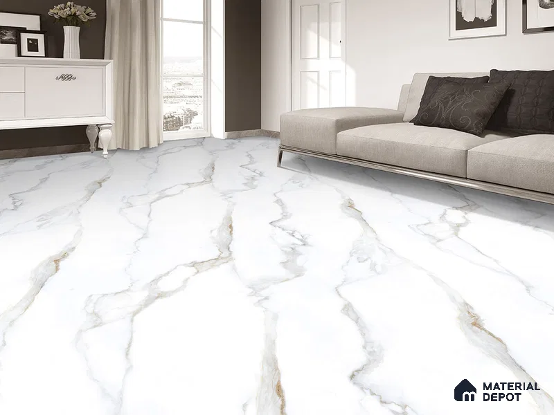 Marble Floor & Wall Tile TL 09625 Rocco White Glit 6 ft x 4 ft Infinia Nutech Finish Vitrified Large Format Tile - 9 mm | 3 Random Design | Suitable For Living Room, Bedroom, Dining Area | Adhesive and Spacers Must be Used During Installation