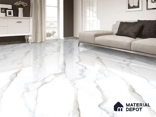 Marble Floor & Wall Tile TL 09634 Rocco White 6 ft x 4 ft Infinia Finish Vitrified Large Format Tile - 9 mm | 3 Random Design | Suitable For Living Room, Bedroom, Dining Area | Adhesive and Spacers Must be Used During Installation
