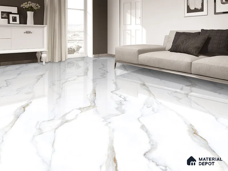 Marble Floor & Wall Tile TL 09634 Rocco White 6 ft x 4 ft Infinia Finish Vitrified Large Format Tile - 9 mm | 3 Random Design | Suitable For Living Room, Bedroom, Dining Area | Adhesive and Spacers Must be Used During Installation