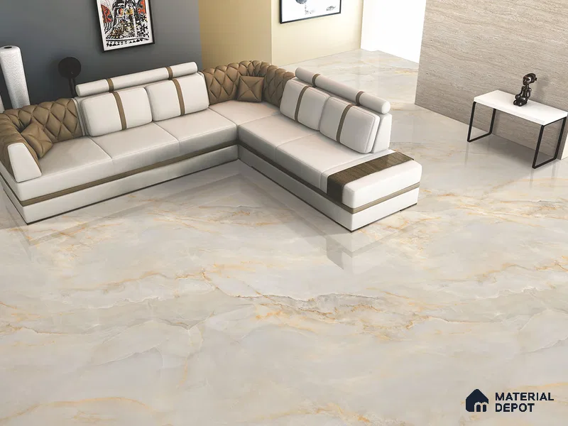 Marble Floor & Wall Tile TL 09633 Selva Onyx Crema 6 ft x 4 ft Infinia Finish Vitrified Large Format Tile - 9 mm | 3 Random Design | Suitable For Living Room, Bedroom, Dining Area | Adhesive and Spacers Must be Used During Installation