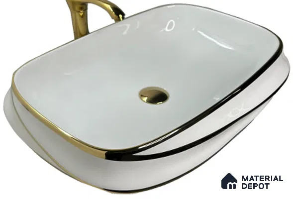 Avyra Sink BS 00104 Tuxedo Trim 600 x 340 x 135 mm Rectangular Ceramic Glossy Finish Designer Basin - 135 mm | Suitable For Bathroom, Vanity & Utility Areas