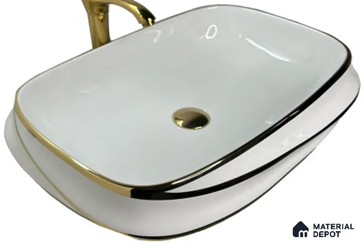 Avyra Sink BS 00104 Tuxedo Trim 600 x 340 x 135 mm Rectangular Ceramic Glossy Finish Designer Basin - 135 mm | Suitable For Bathroom, Vanity & Utility Areas