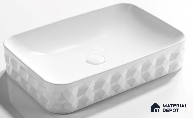 Nivora Sink BS 00058 White Prism 600 x 395 x 130 mm Rectangular Ceramic Matte Finish Designer Basin - 130 mm | Suitable For Bathroom, Vanity & Utility Areas