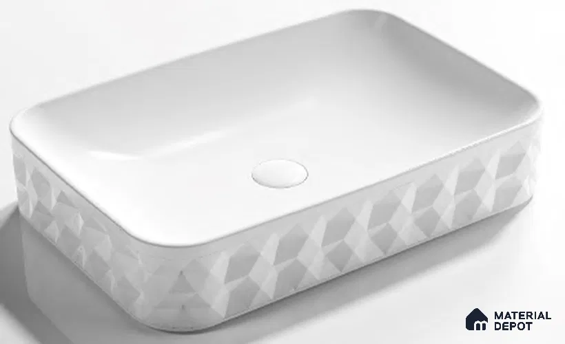 Nivora Sink BS 00058 White Prism 600 x 395 x 130 mm Rectangular Ceramic Matte Finish Designer Basin - 130 mm | Suitable For Bathroom, Vanity & Utility Areas