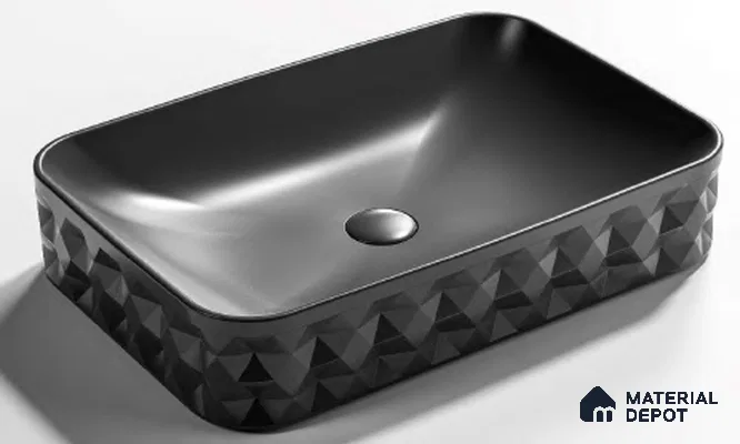 Avyra Sink BS 00108 Charcoal Facet 600 x 395 x 130 mm Rectangular Ceramic Matte Finish Designer Basin - 130 mm | Suitable For Bathroom, Vanity & Utility Areas