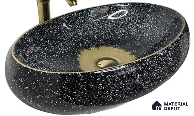 Avyra Sink BS 00084 Cosmic Sunburst 600 x 400 x 150 mm Circular Ceramic Glossy Finish Designer Basin - 150 mm | Suitable For Bathroom, Vanity & Utility Areas