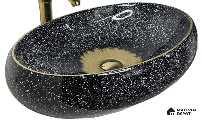 Avyra Sink BS 00084 Cosmic Sunburst 600 x 400 x 150 mm Circular Ceramic Glossy Finish Designer Basin - 150 mm | Suitable For Bathroom, Vanity & Utility Areas