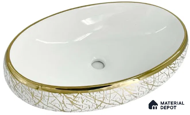 Avyra Sink BS 00083 Golden Crackle 600 x 400 x 150 mm Circular Ceramic Glossy Finish Designer Basin - 150 mm | Suitable For Bathroom, Vanity & Utility Areas