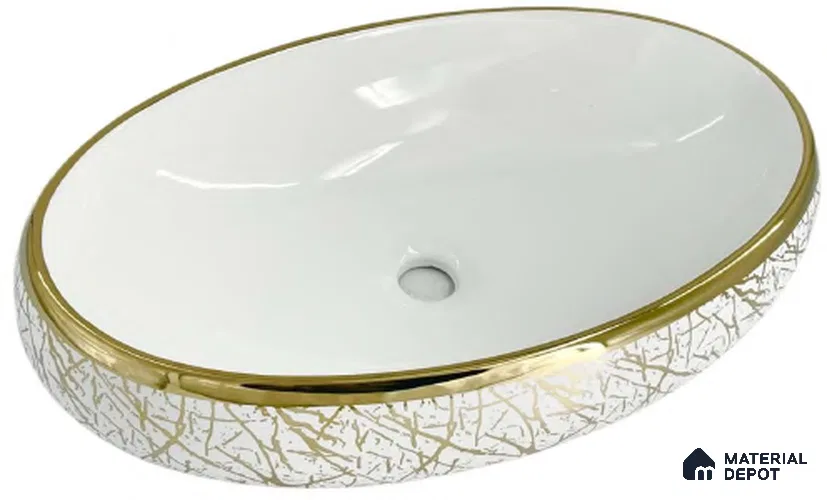 Avyra Sink BS 00083 Golden Crackle 600 x 400 x 150 mm Circular Ceramic Glossy Finish Designer Basin - 150 mm | Suitable For Bathroom, Vanity & Utility Areas
