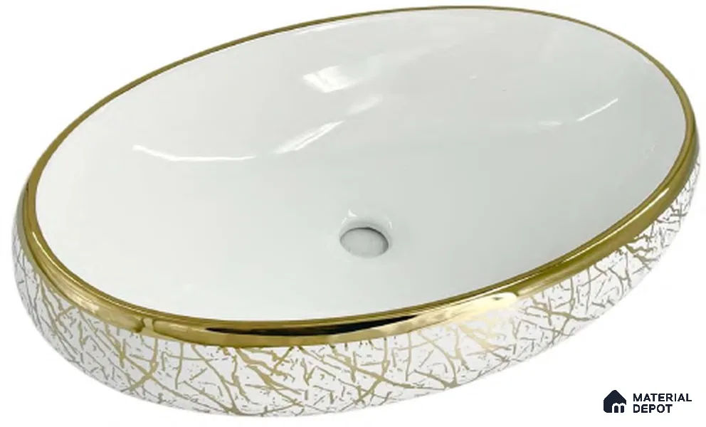 Avyra Sink BS 00083 Golden Crackle 600 x 400 x 150 mm Circular Ceramic Glossy Finish Designer Basin - 150 mm | Suitable For Bathroom, Vanity & Utility Areas