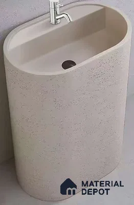 Avyra Sink BS 00040 Sand Oval 600 x 400 x 860 mm Circular Artificial Stone Matte Finish Pedestal Basin - 860 mm | Suitable For Bathroom, Vanity & Utility Areas