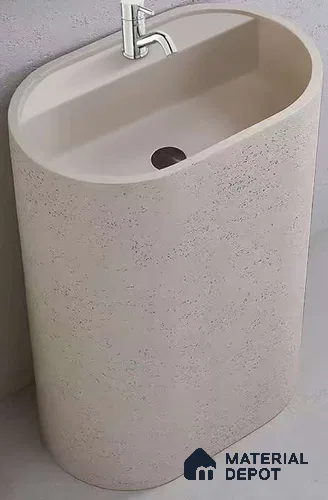 Avyra Sink BS 00040 Sand Oval 600 x 400 x 860 mm Circular Artificial Stone Matte Finish Pedestal Basin - 860 mm | Suitable For Bathroom, Vanity & Utility Areas