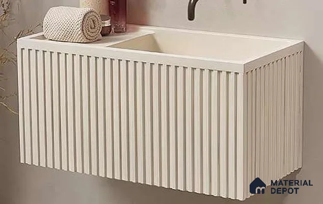 Avyra Sink BS 00064 Cream Flute 610 x 310 x 310 mm Rectangular Artificial Stone Matte Finish Wall Hung Designer Basin - 310 mm | Suitable For Bathroom, Vanity & Utility Areas
