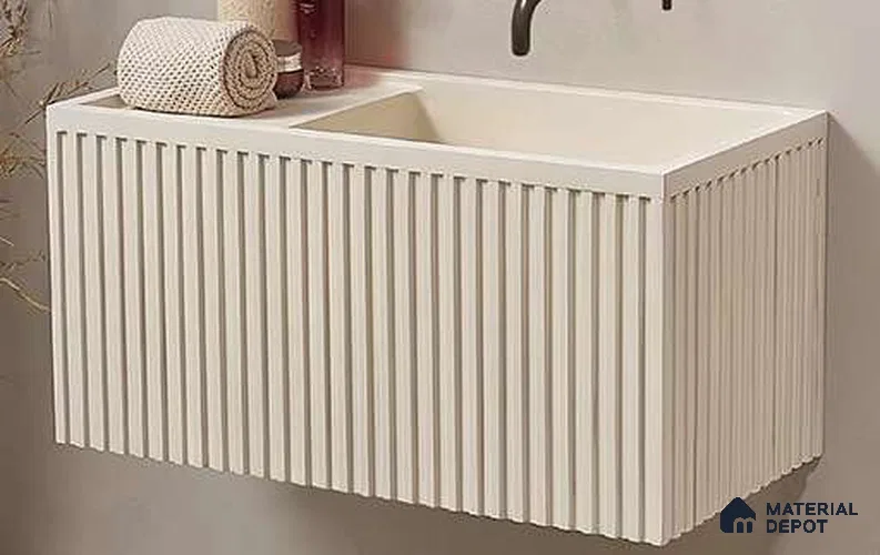 Avyra Sink BS 00064 Cream Flute 610 x 310 x 310 mm Rectangular Artificial Stone Matte Finish Wall Hung Designer Basin - 310 mm | Suitable For Bathroom, Vanity & Utility Areas