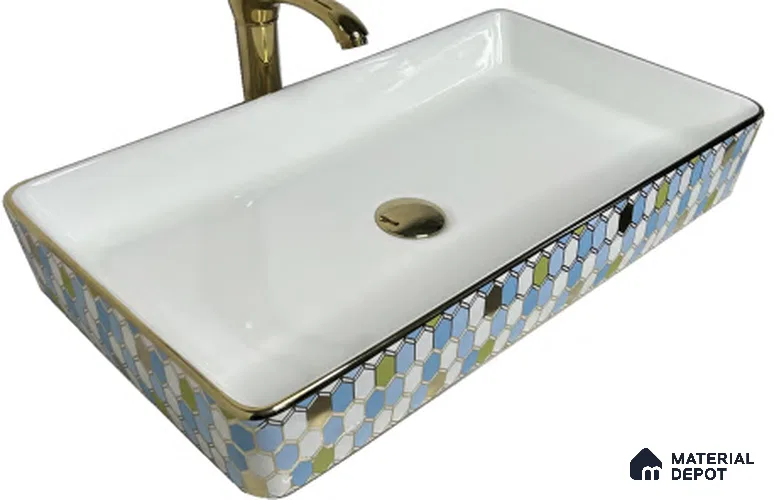 Avyra Sink BS 00078 Azure Mosaic 610 x 340 x 110 mm Rectangular Ceramic Glossy Finish Designer Basin - 110 mm | Suitable For Bathroom, Vanity & Utility Areas