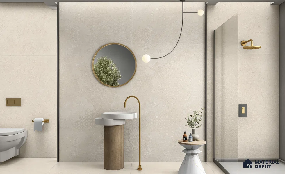 Marble Wall & Floor Tile TL 13436 Cenati Beige Floral 6 ft x 4 ft Matte Finish Vitrified Tile - 9 mm | 3 Random Design | Suitable For Living Room, Bedroom, Dining Area