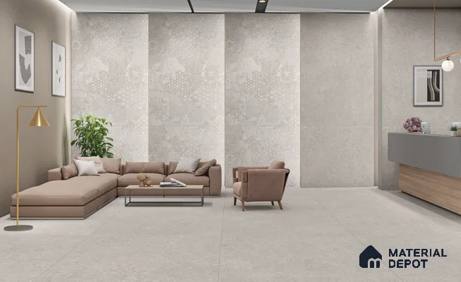 Marble Wall & Floor Tile TL 13436 B Cenati Grey Floral 6 ft x 4 ft Matte Finish Vitrified Tile - 9 mm | 3 Random Design | Suitable For Living Room, Bedroom, Dining Area