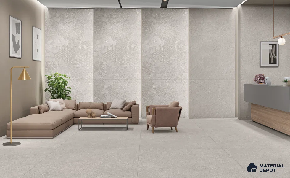 Marble Wall & Floor Tile TL 13436 B Cenati Grey Floral 6 ft x 4 ft Matte Finish Vitrified Tile - 9 mm | 3 Random Design | Suitable For Living Room, Bedroom, Dining Area