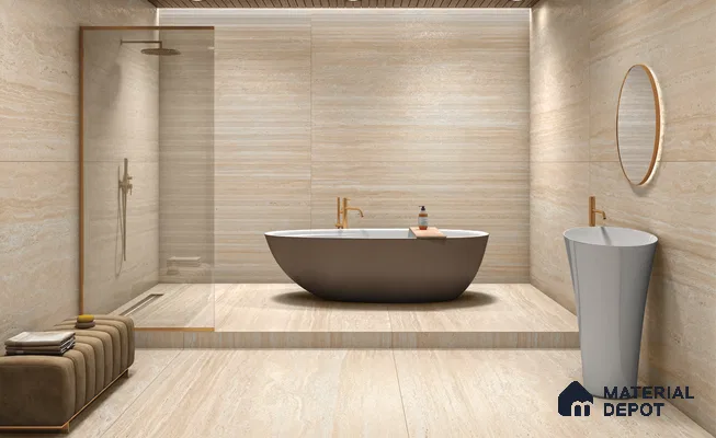 Marble Wall & Floor Tile TL 13435 Tibur Beige Riga 6 ft x 4 ft Matte Finish Vitrified Tile - 9 mm | 4 Random Design | Suitable For Living Room, Bedroom, Dining Area
