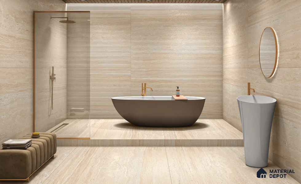 Marble Wall & Floor Tile TL 13435 Tibur Beige Riga 6 ft x 4 ft Matte Finish Vitrified Tile - 9 mm | 4 Random Design | Suitable For Living Room, Bedroom, Dining Area