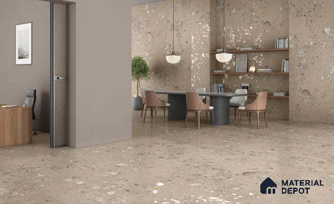 Terrazzo Wall & Floor Tile TL 13434 B Terrazzo Grigio 6 ft x 4 ft Matte Finish Vitrified Tile - 9 mm | 3 Random Design | Suitable For Living Room, Bedroom, Dining Area