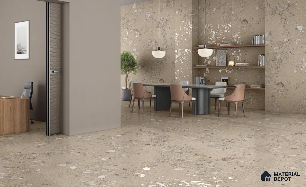 Terrazzo Wall & Floor Tile TL 13434 B Terrazzo Grigio 6 ft x 4 ft Matte Finish Vitrified Tile - 9 mm | 3 Random Design | Suitable For Living Room, Bedroom, Dining Area