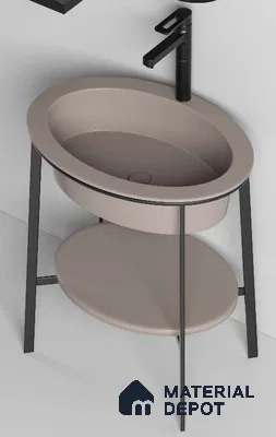 Avyra Sink BS 00054 Taupe Cradle 700 x 500 mm Circular Ceramic Matte Finish Pedestal Basin | Suitable For Bathroom, Vanity & Utility Areas