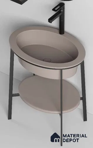 Avyra Sink BS 00054 Taupe Cradle 700 x 500 mm Circular Ceramic Matte Finish Pedestal Basin | Suitable For Bathroom, Vanity & Utility Areas