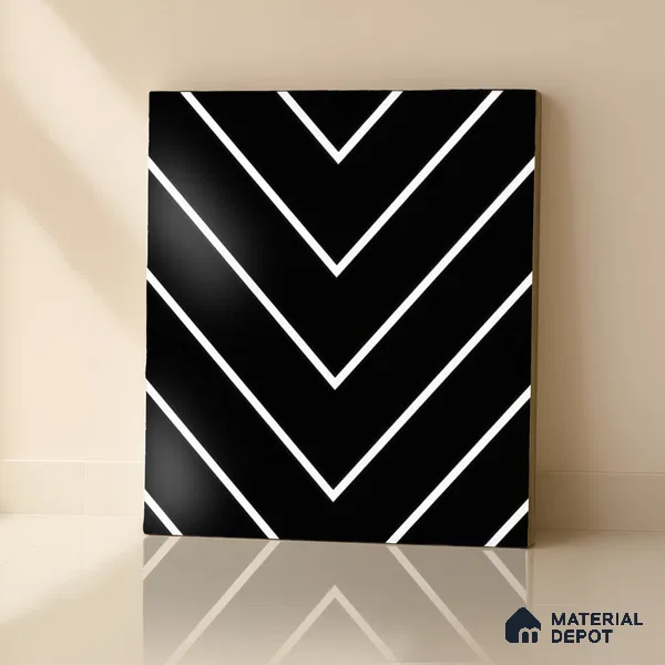 Moroccan Wall & Floor Tile TL 00234 Black & White 1 ft x 1 ft Matte Finish Ceramic Tile - 9 mm | Suitable For Kitchen, Bathroom, Dining Area | Please Expect a Slight Variation of Pattern