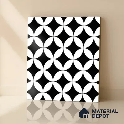 Moroccan Wall & Floor Tile TL 00235 Monochrome Star 1 ft x 1 ft Matte Finish Ceramic Tile - 9 mm | Suitable For Kitchen, Bathroom, Dining Area | Please Expect a Slight Variation of Pattern