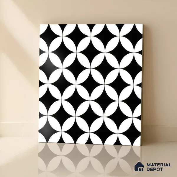 Moroccan Wall & Floor Tile TL 00235 Monochrome Star 1 ft x 1 ft Matte Finish Ceramic Tile - 9 mm | Suitable For Kitchen, Bathroom, Dining Area | Please Expect a Slight Variation of Pattern
