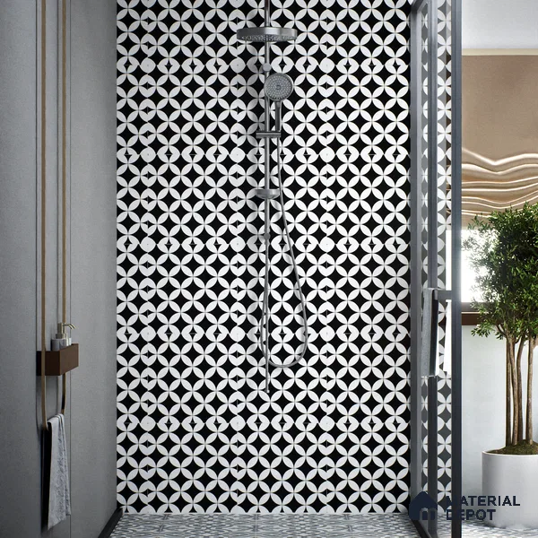 Moroccan Wall & Floor Tile TL 00235 Monochrome Star 1 ft x 1 ft Matte Finish Ceramic Tile - 9 mm | Suitable For Kitchen, Bathroom, Dining Area | Please Expect a Slight Variation of Pattern