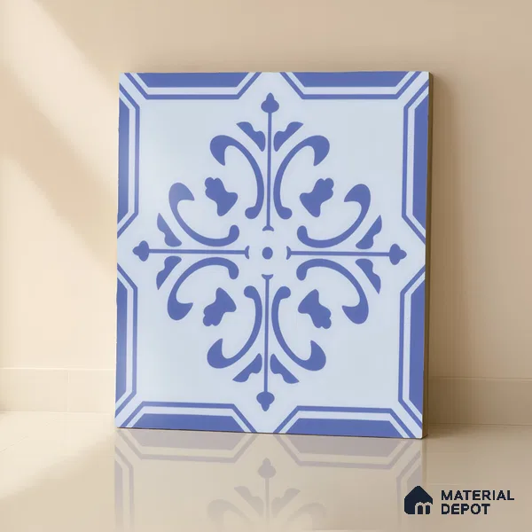 Moroccan Wall & Floor Tile TL 00236 Blue 1 ft x 1 ft Matte Finish Ceramic Tile - 9 mm | Suitable For Kitchen, Bathroom, Dining Area | Please Expect a Slight Variation of Pattern