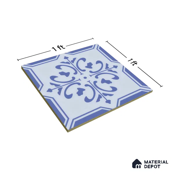 Moroccan Wall & Floor Tile TL 00236 Blue 1 ft x 1 ft Matte Finish Ceramic Tile - 9 mm | Suitable For Kitchen, Bathroom, Dining Area | Please Expect a Slight Variation of Pattern