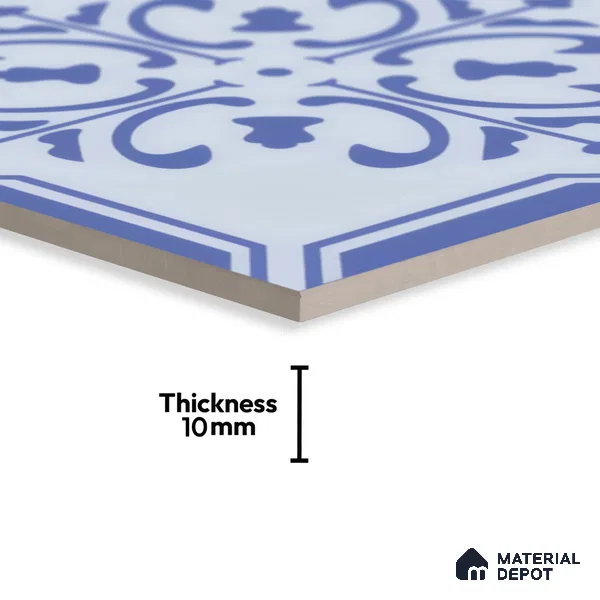 Moroccan Wall & Floor Tile TL 00236 Blue 1 ft x 1 ft Matte Finish Ceramic Tile - 9 mm | Suitable For Kitchen, Bathroom, Dining Area | Please Expect a Slight Variation of Pattern