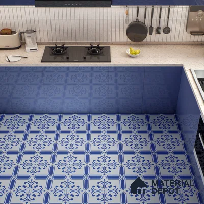 Moroccan Wall & Floor Tile TL 00236 Blue 1 ft x 1 ft Matte Finish Ceramic Tile - 9 mm | Suitable For Kitchen, Bathroom, Dining Area | Please Expect a Slight Variation of Pattern