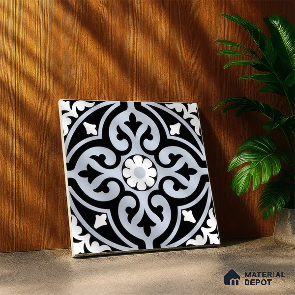 Moroccan Wall & Floor Tile TL 00237 Pale Blue 1 ft x 1 ft Matte Finish Ceramic Tile - 9 mm | Suitable For Kitchen, Bathroom, Dining Area | Please Expect a Slight Variation of Pattern